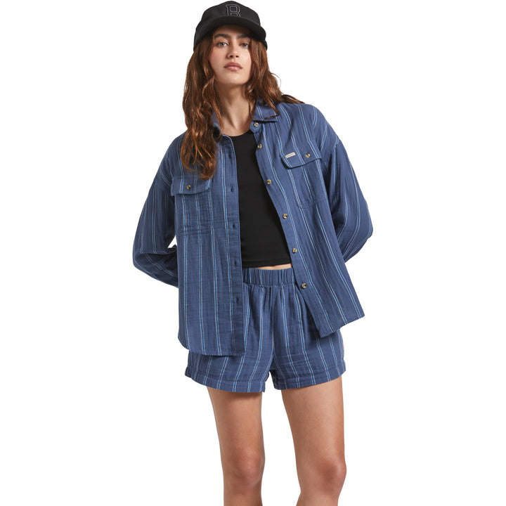 Brixton Wandering Long-Sleeve Overshirt - Women's Berring Sea/White
