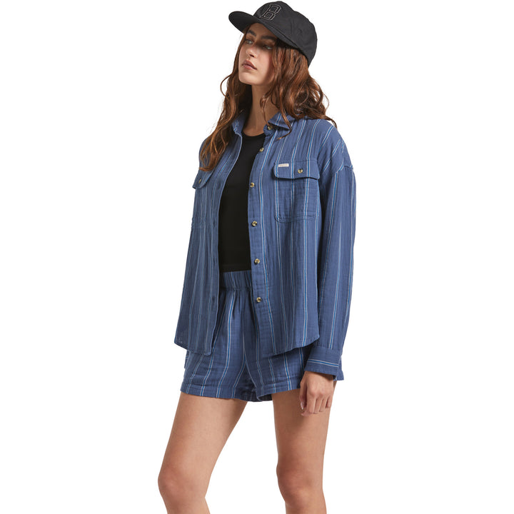 Brixton Wandering Long-Sleeve Overshirt - Women's Berring Sea/White