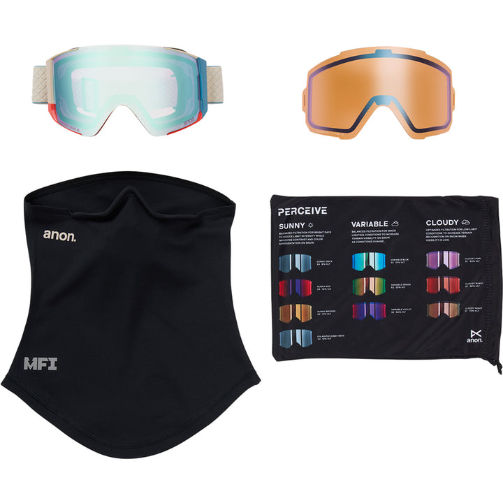 Anon Sync MFI Low Bridge Fit Goggles Oat/Perceive Variable Blue + Bonus Lens