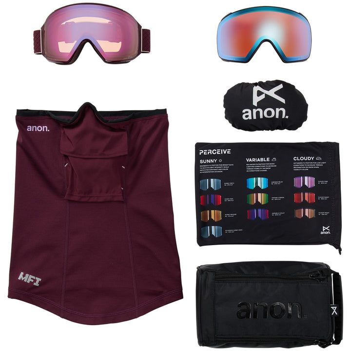 Anon M4 Toric MFI Low Bridge Fit Goggles Deep Cherry/Perceive Cloudy Pink+Perceive Variable Blue