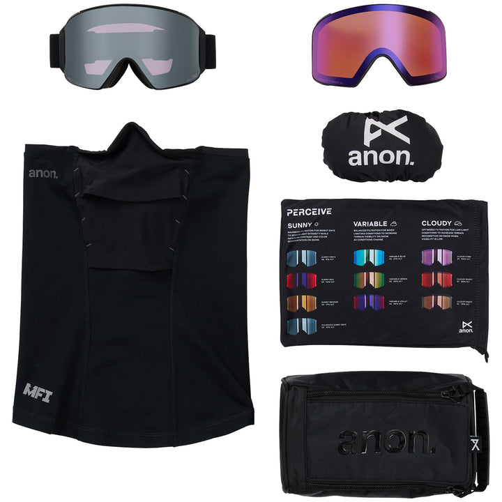 Anon M4 Goggles (Cylindrical) + Bonus Lens + MFI Face Mask Smoke/Perceive Sunny Onyx