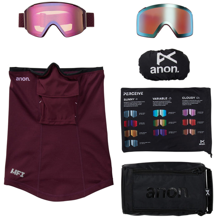 Anon M4S Cylindrical MFI Goggles Deep Cherry/Perceive Cloudy Pink+Perceive Variable Blue