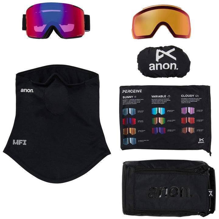 Anon M5 MFI Low Bridge Fit Goggles Black/Perceive Sunny Red+Perceive Cloudy Burst
