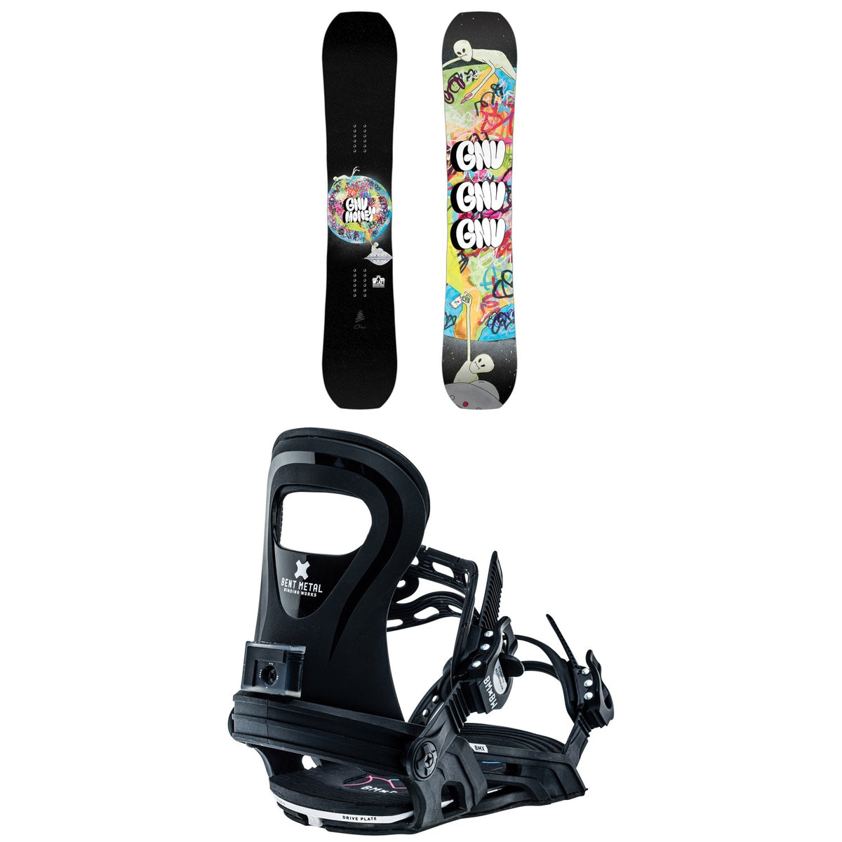 GNU Young Money C2E Snowboard + Bent Metal BMX Snowboard Bindings - Kids' 2026