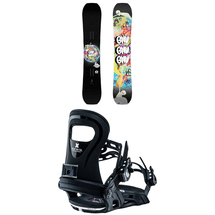 GNU Young Money C2E Snowboard + Bent Metal BMX Snowboard Bindings - Kids' 2026