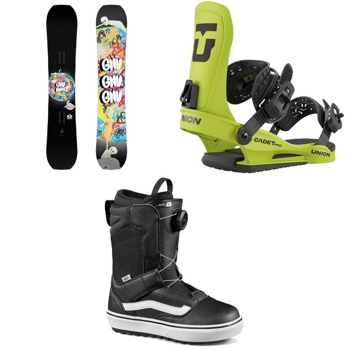 GNU Young Money C2E Snowboard + Union Cadet Pro Snowboard Bindings + Vans Juvie OG Snowboard Boots - Kids' 2026