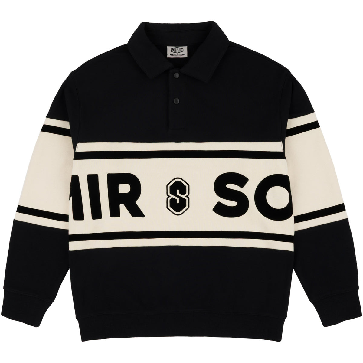 Souvenir Fleece Rugby Shirt - Unisex Black/Marshmallow