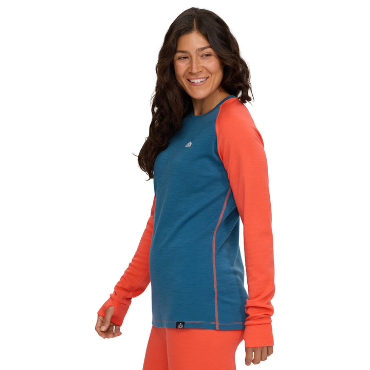 evo Heavyweight Merino Wool Crew Top - Women's Coral/Denim