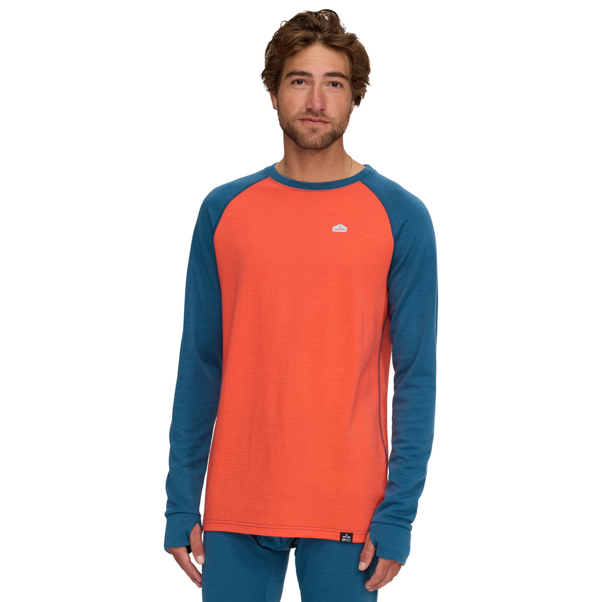 evo Heavyweight Merino Wool Crew Top - Men's Denim/Coral