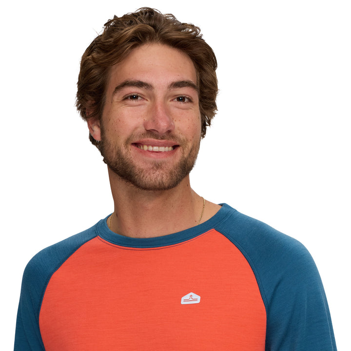 evo Heavyweight Merino Wool Crew Top - Men's Denim/Coral