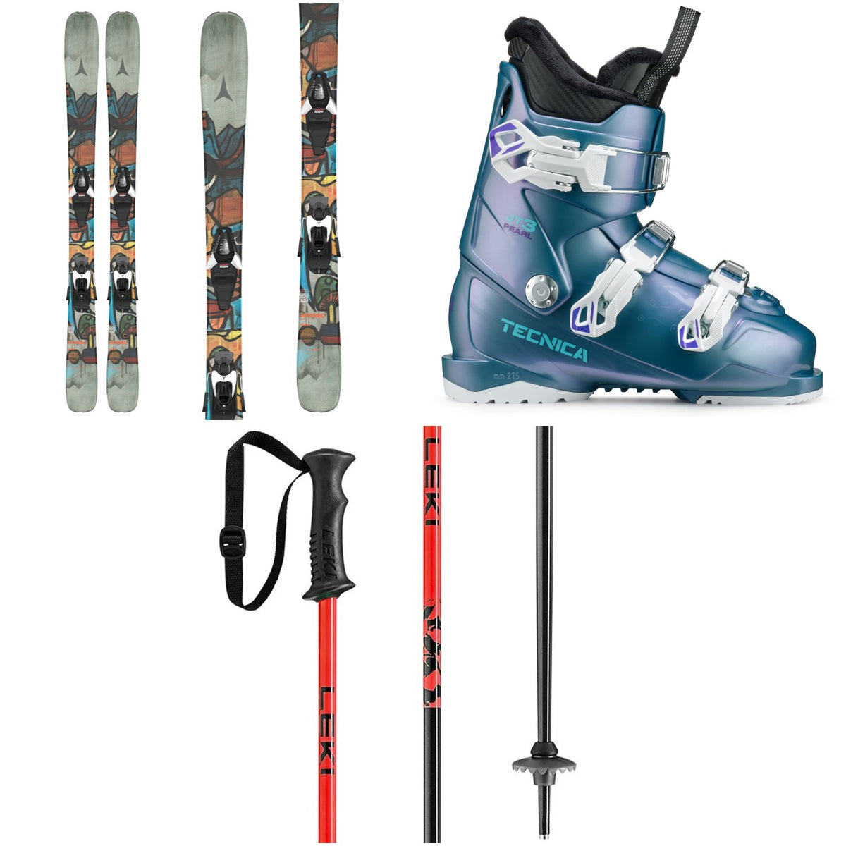 Atomic Bent Jr Skis + C5 GW Ski Bindings + Tecnica JT Pearl 3 Ski Boots + LEKI Rider Ski Poles - Kids'