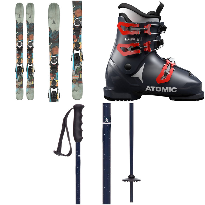 Atomic Bent Jr Skis + L6 GW Ski Bindings + Atomic Hawx Jr 3 Ski Boots + evo Lil Send'r Adjustable Ski Poles - Kids'