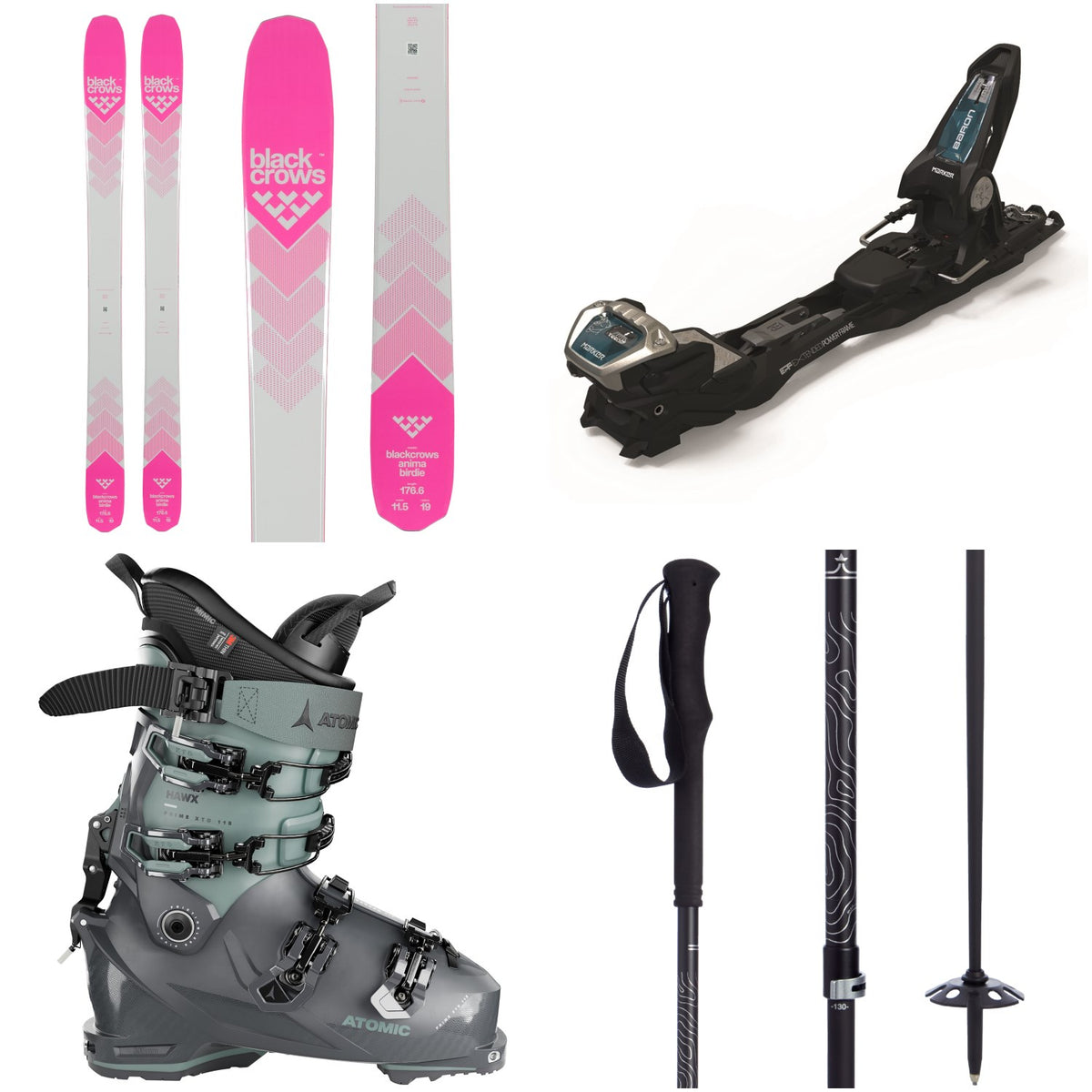Black Crows Anima Birdie Skis + Marker Baron EPF 13 S Alpine Touring Ski Bindings + Atomic Hawx Prime XTD 115 GW Alpine Touring Ski Boots - Women's + evo Way Out Adjustable Ski Poles