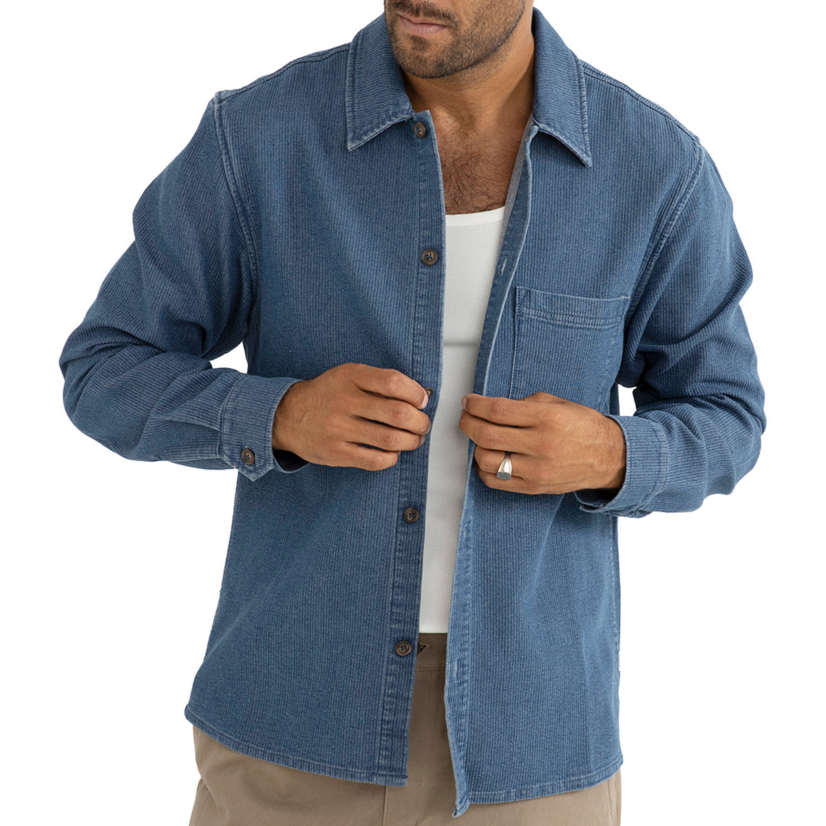 Rhythm Textured Wale Long-Sleeve Shirt - Men's Washed Indigo