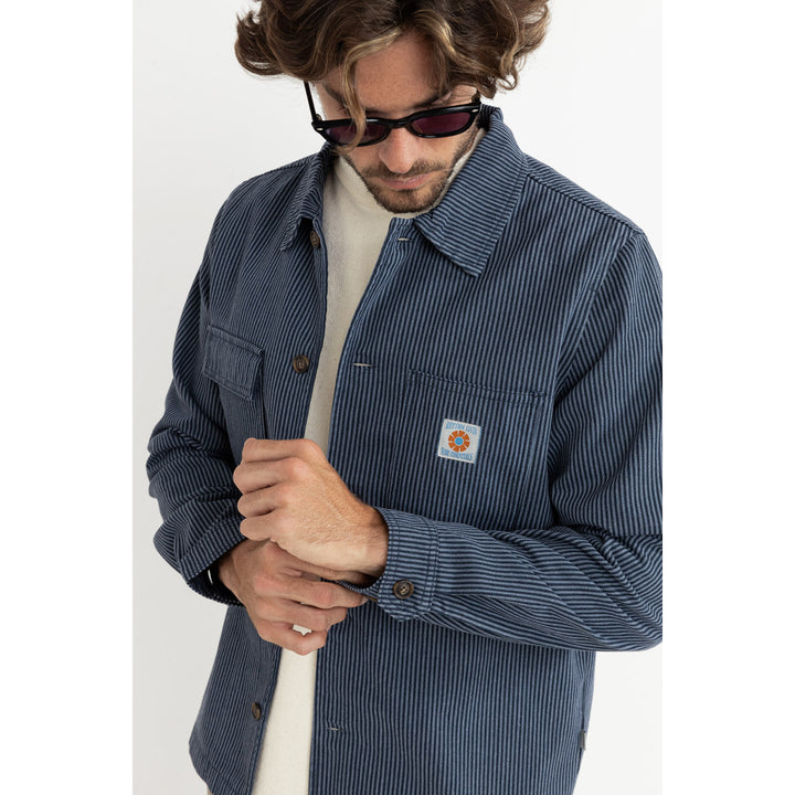 Rhythm Hickory Stripe Work Shirt - Men's Navy