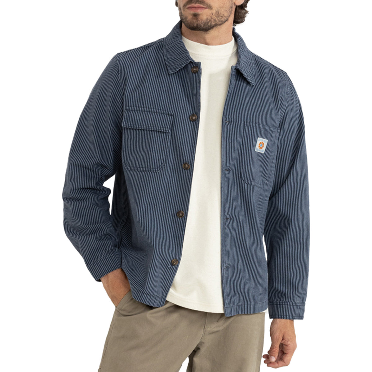 Rhythm Hickory Stripe Work Shirt - Men's Navy