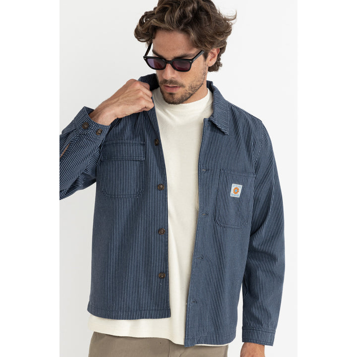 Rhythm Hickory Stripe Work Shirt - Men's Navy