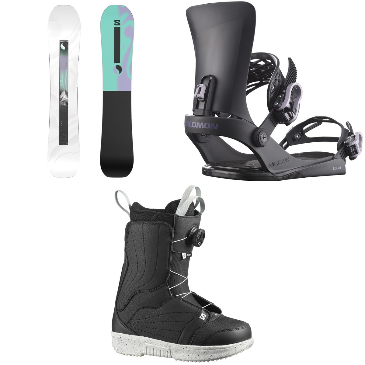Salomon Bliss X Snowboard + EDB X Snowboard Bindings + Pearl Boa X Snowboard Boots - Women's 2026