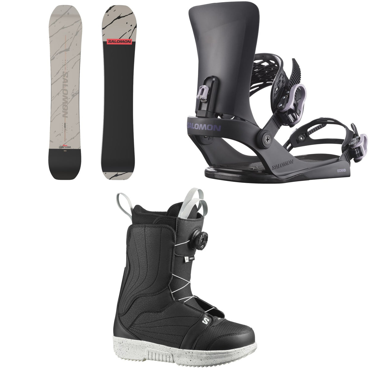 Salomon Overcast Snowboard + EDB X Snowboard Bindings + Pearl Boa X Snowboard Boots - Women's 2026