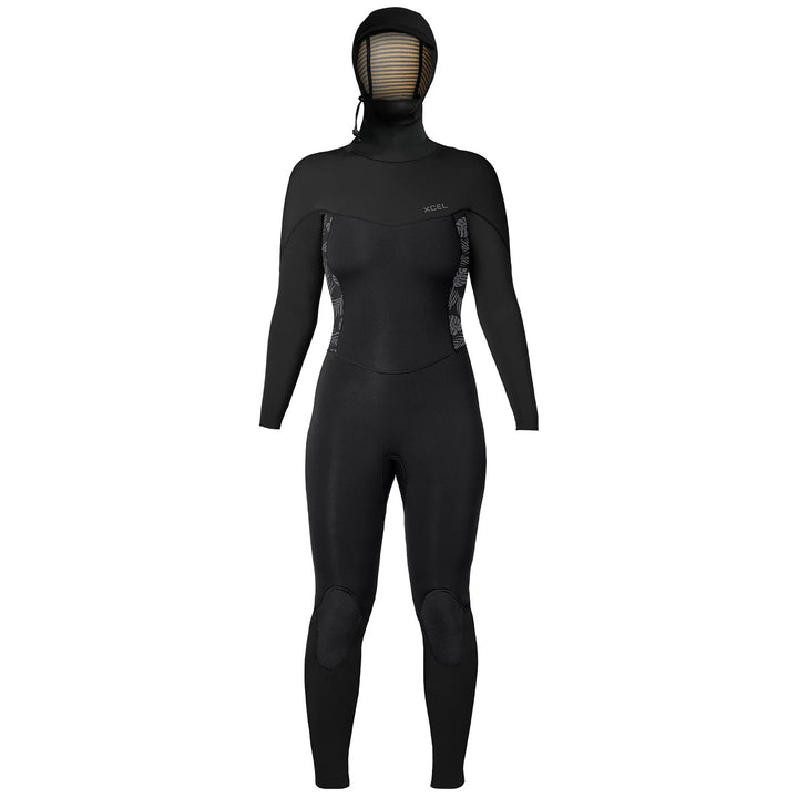XCEL 5/4 Axis Hooded Wetsuit - Women's Black W/Palm-Monstera Print
