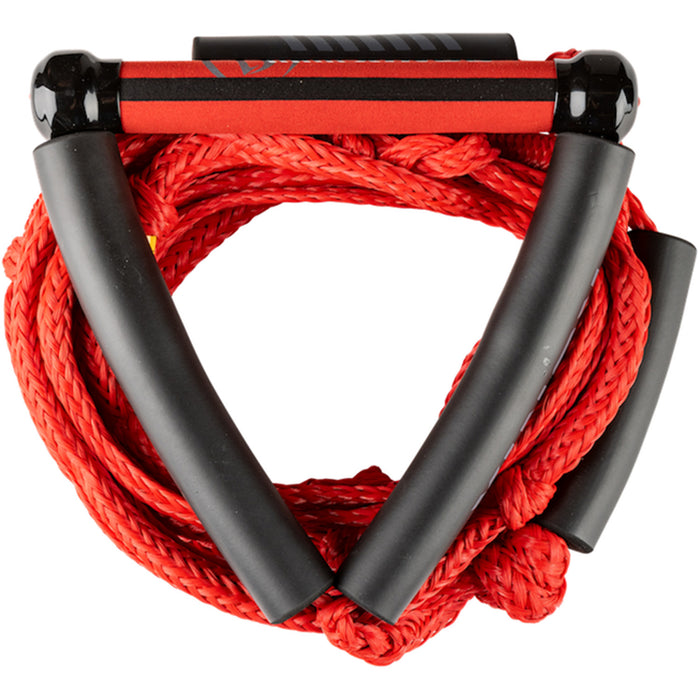 Ronix 10" Hide Grip Handle + 25 ft 5-Section Bungee Surf Rope Crimson Red