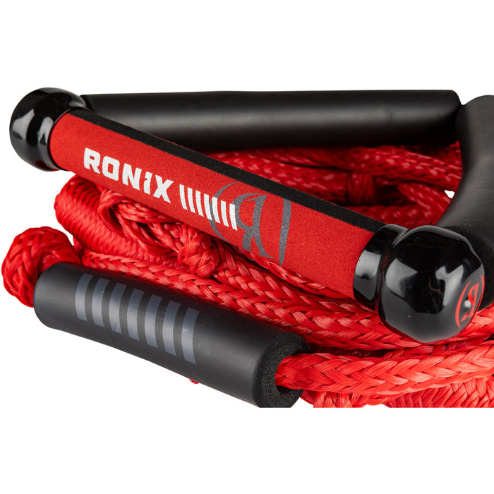 Ronix 10" Hide Grip Handle + 25 ft 5-Section Bungee Surf Rope Crimson Red