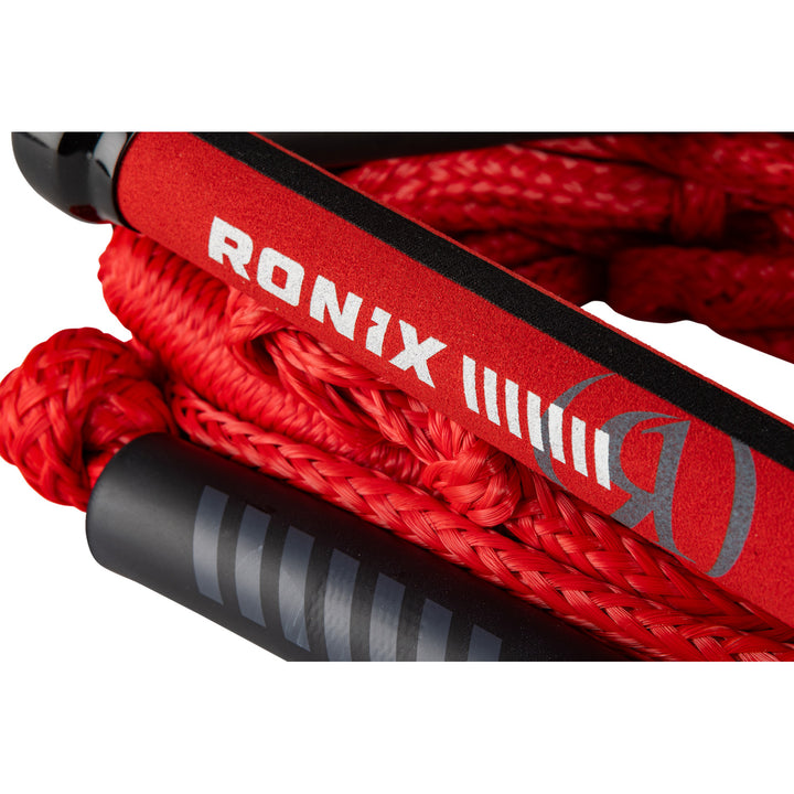 Ronix 10" Hide Grip Handle + 25 ft 5-Section Bungee Surf Rope Crimson Red
