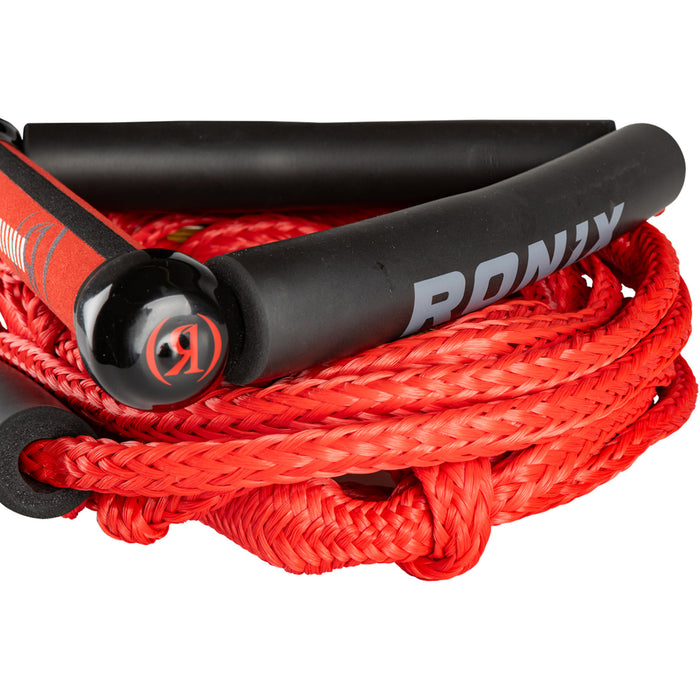 Ronix 10" Hide Grip Handle + 25 ft 5-Section Bungee Surf Rope Crimson Red