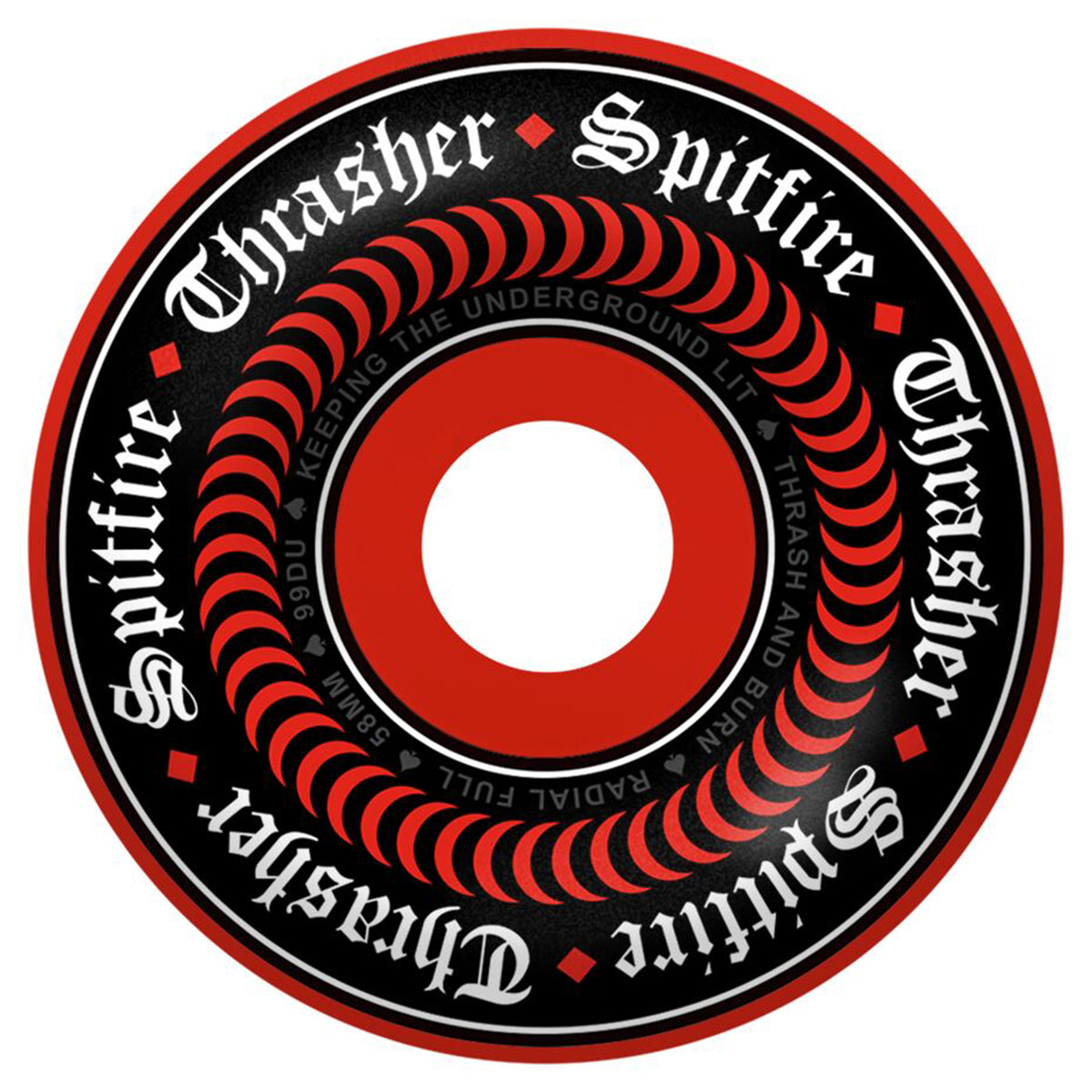 Spitfire x Thrasher Formula Four 99d Oath Red Radial Full Skateboard Wheels