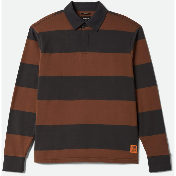 Brixton Union Heavyweight Rugby Polo - Men's Washed Blalck/Pinecown Brown