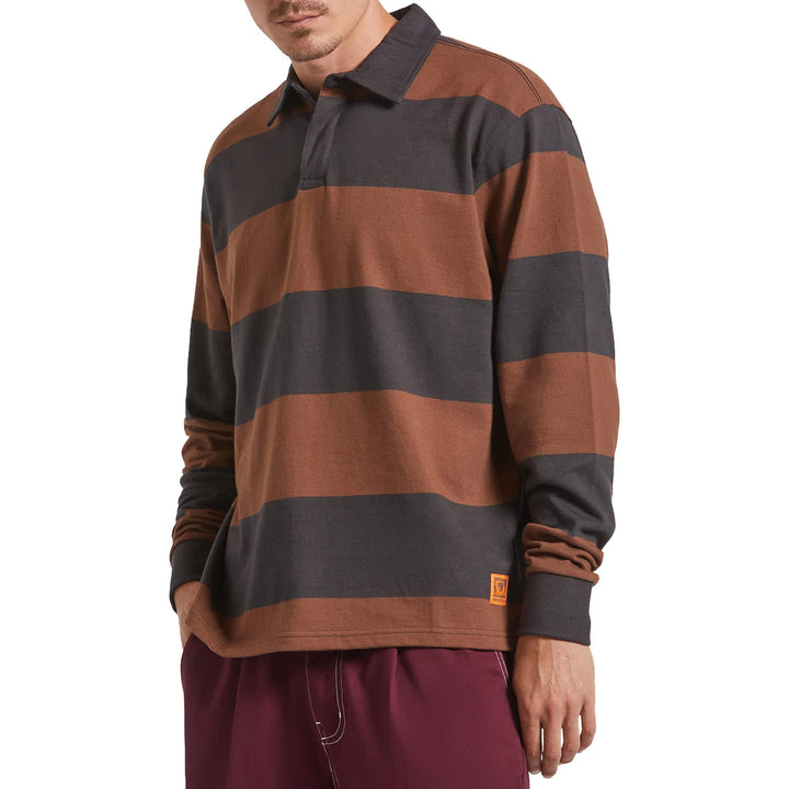 Brixton Union Heavyweight Rugby Polo - Men's Washed Blalck/Pinecown Brown