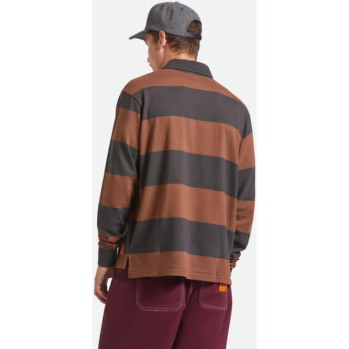 Brixton Union Heavyweight Rugby Polo - Men's Washed Blalck/Pinecown Brown