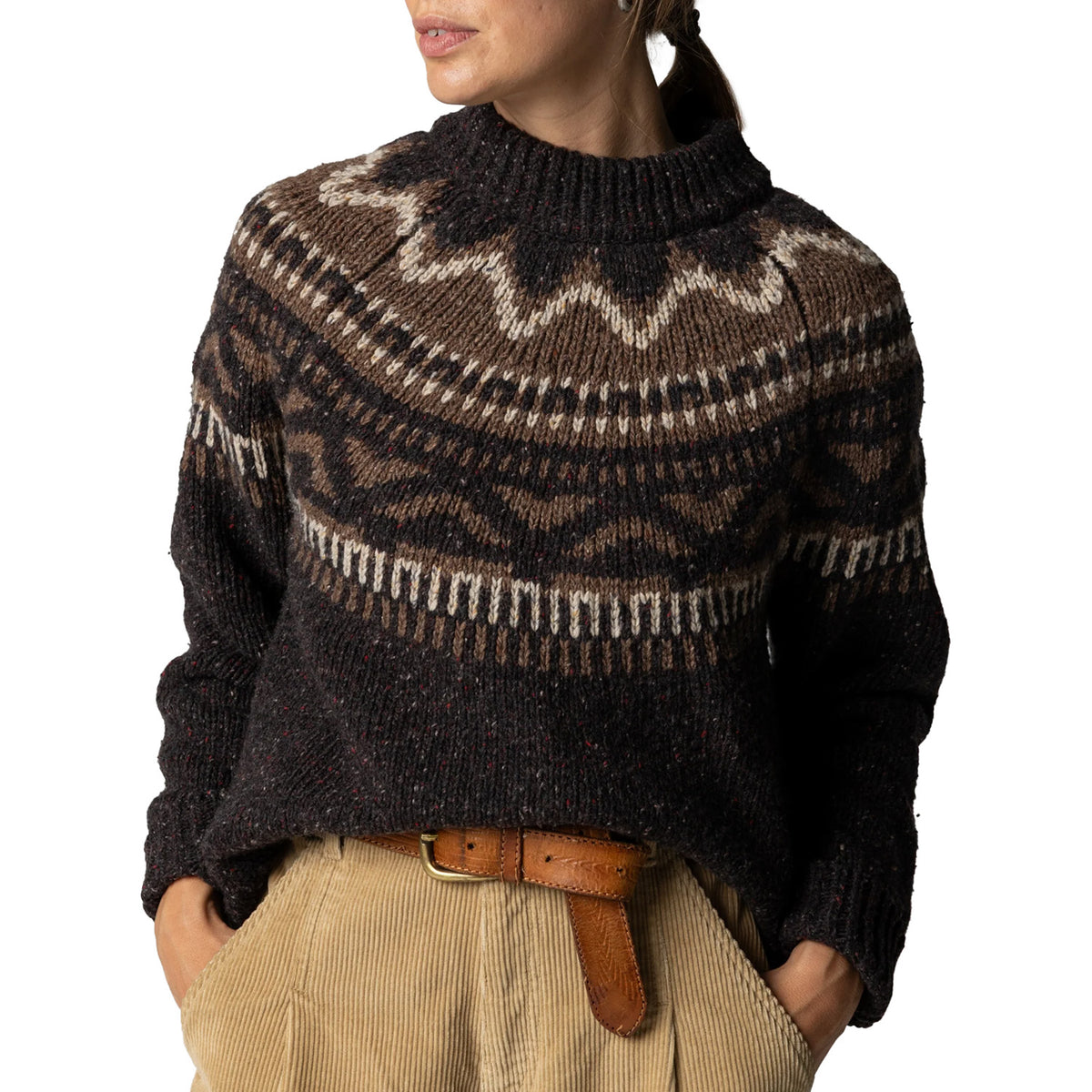 Finisterre Porth Fair-Isle Yoke Jumper Sweater - Women's Burnt Umber/Caramel