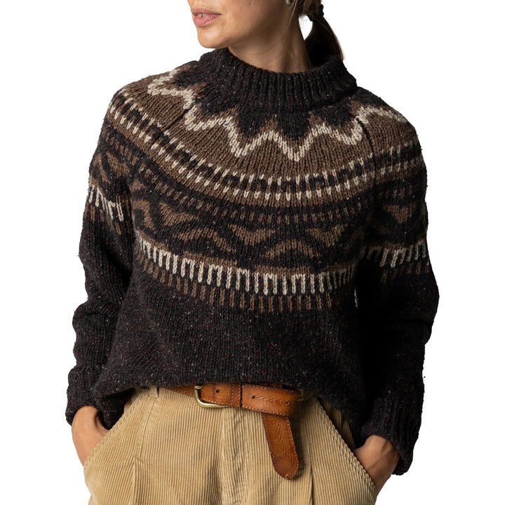 Finisterre Porth Fair-Isle Yoke Jumper Sweater - Women's Burnt Umber/Caramel