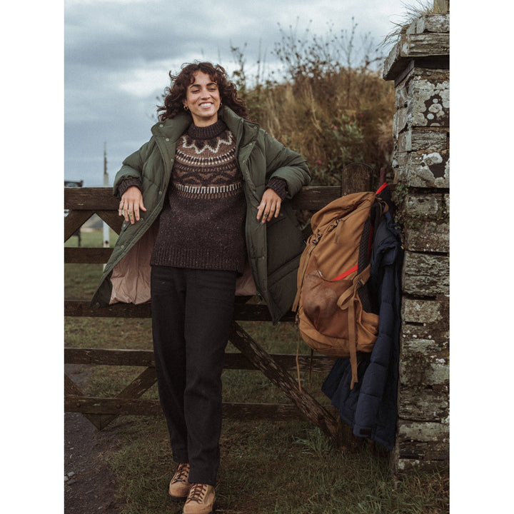 Finisterre Porth Fair-Isle Yoke Jumper Sweater - Women's Burnt Umber/Caramel
