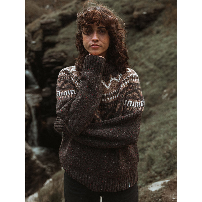 Finisterre Porth Fair-Isle Yoke Jumper Sweater - Women's Burnt Umber/Caramel