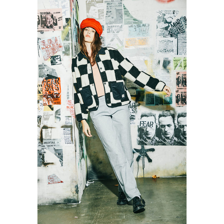 Brixton Delilah Sherpa Jacket - Women's Black/Natural Finish Line Chec