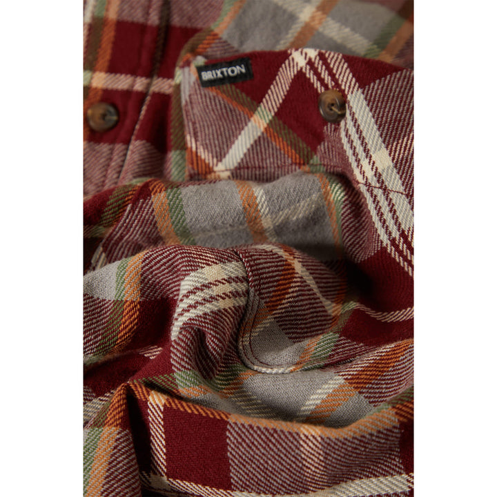 Brixton Vintage Wash Flannel - Men's Maroon Red/Beige/Green