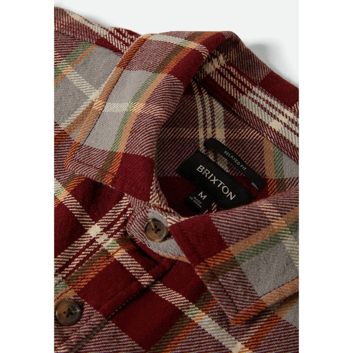 Brixton Vintage Wash Flannel - Men's Maroon Red/Beige/Green