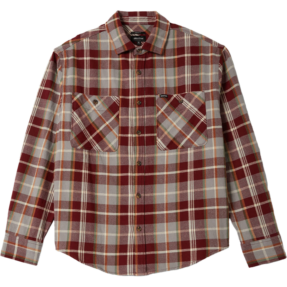 Brixton Vintage Wash Flannel - Men's Maroon Red/Beige/Green