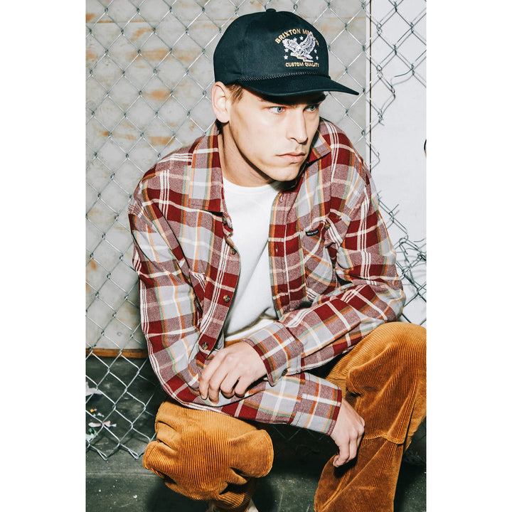 Brixton Vintage Wash Flannel - Men's Maroon Red/Beige/Green