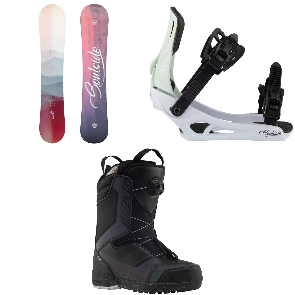 Rossignol Soulside Snowboard + Soulside Snowboard Bindings + Alley Boa H4 Snowboard Boots - Women's 2026