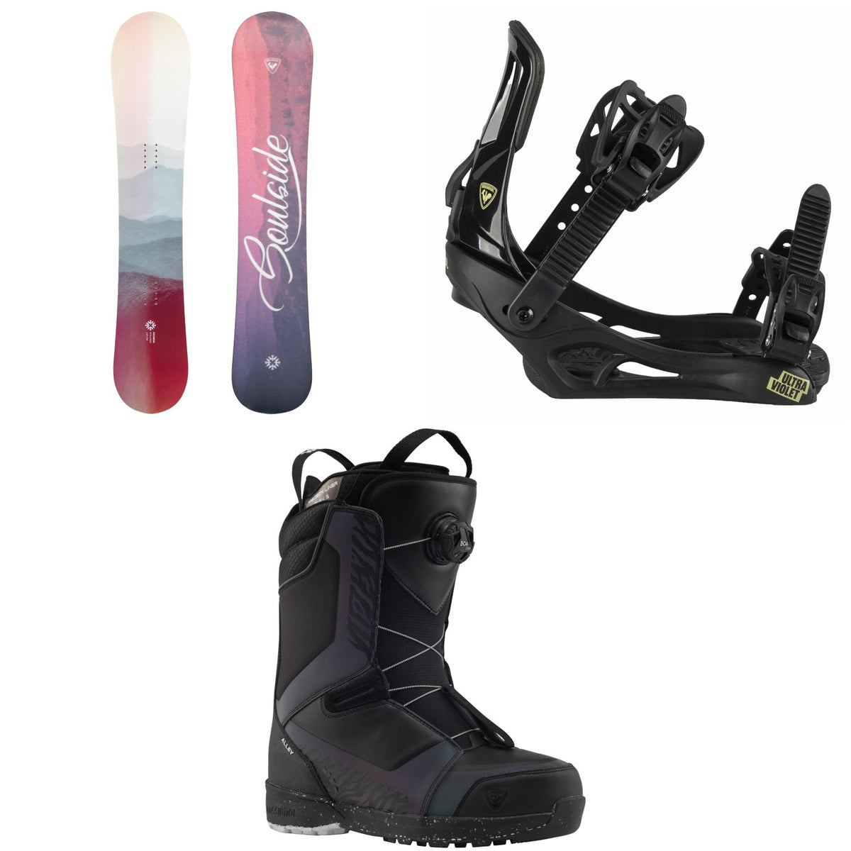 Rossignol Soulside Snowboard + Ultraviolet Snowboard Bindings + Alley Boa H4 Snowboard Boots - Women's 2026