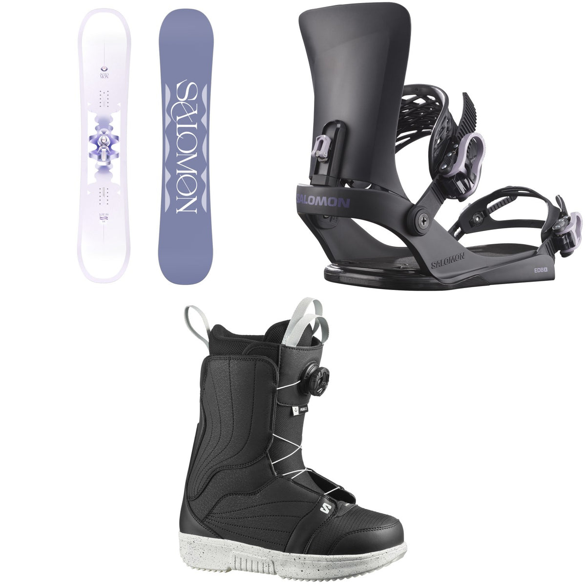 Salomon Lotus Snowboard + EDB X Snowboard Bindings + Pearl Boa X Snowboard Boots - Women's 2026