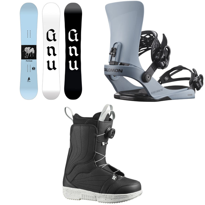 GNU Fiction BTX Snowboard + Salomon EDB X Snowboard Bindings + Pearl Boa X Snowboard Boots - Women's 2026