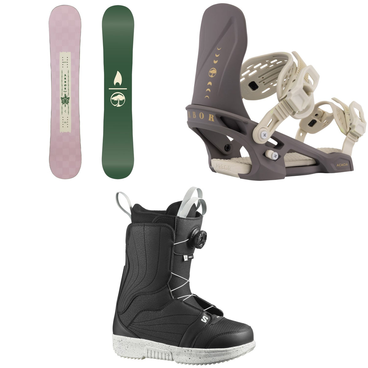 Arbor Cadence Snowboard + Acacia Snowboard Bindings + Salomon Pearl Boa X Snowboard Boots - Women's 2026
