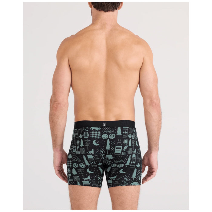 Saxx Droptemp Cooling Cotton Boxer Brief - Men's Camp Stamps-Black