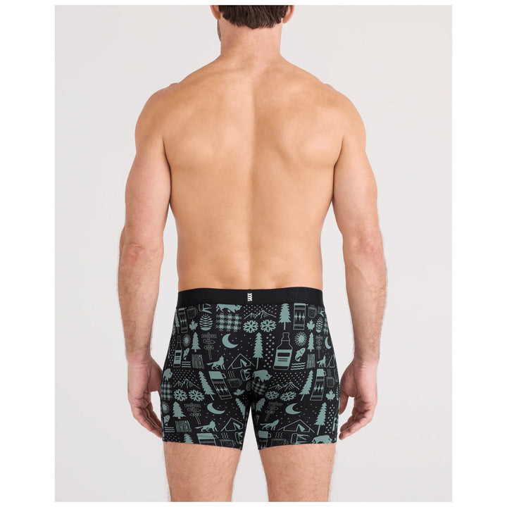Saxx Droptemp Cooling Cotton Boxer Brief - Men's Camp Stamps-Black
