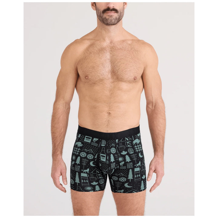 Saxx Droptemp Cooling Cotton Boxer Brief - Men's Camp Stamps-Black
