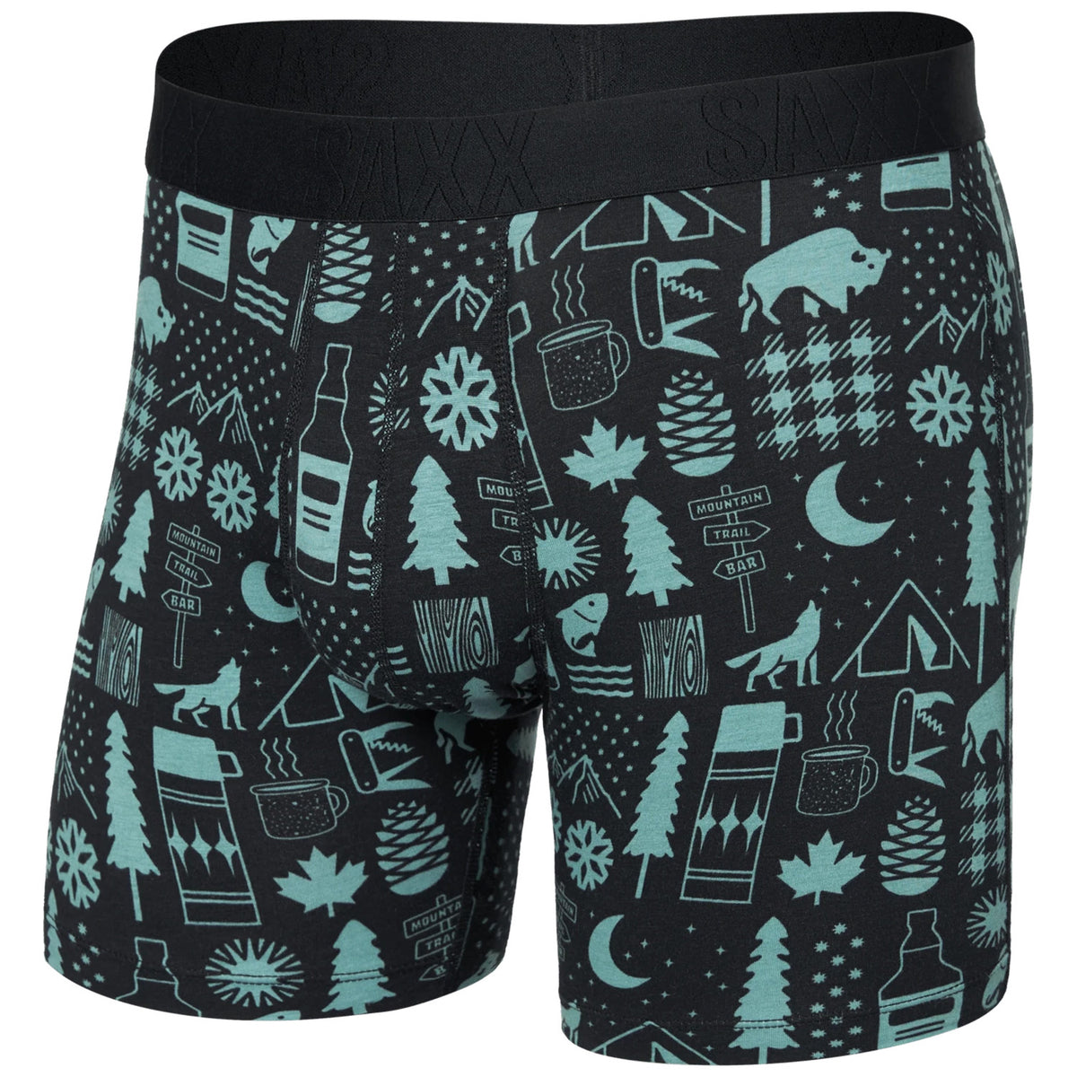Saxx Droptemp Cooling Cotton Boxer Brief - Men's Camp Stamps-Black